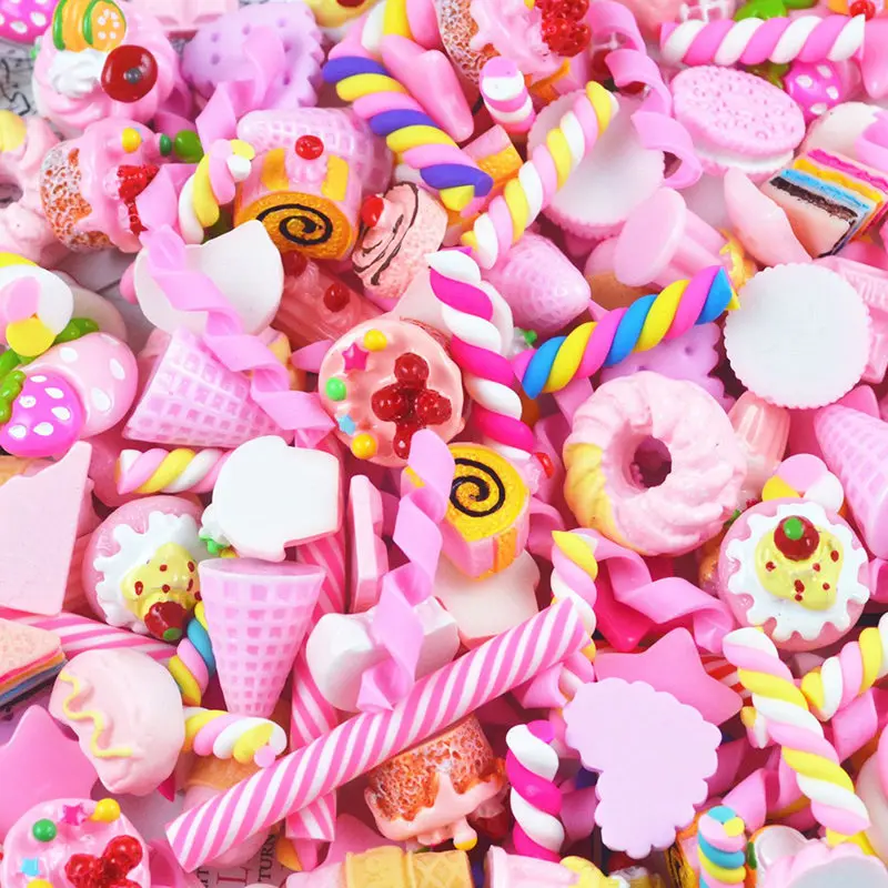 100PCS DIY Slime Charms With Candy Sugar Chocolate Cake Resin Flatback of Slime Beads for Ornament Scrapbook Crafts Toy  (1)