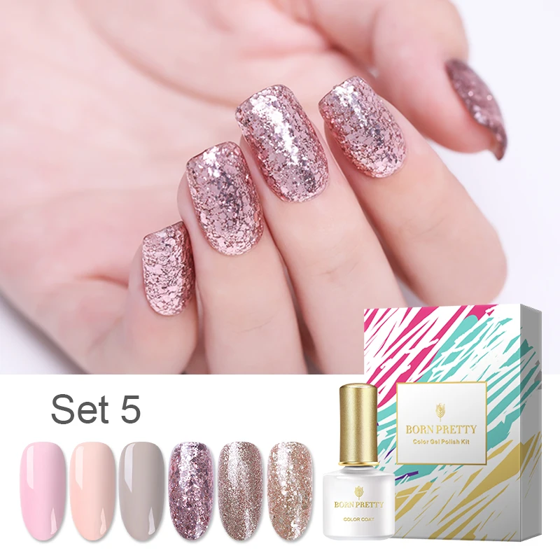 Billige GEBOREN ZIEMLICH 6 Flaschen Soak Off UV Gel Polish Glitter Cat Eye Thermische Maniküre Gel Lack Nail art Design