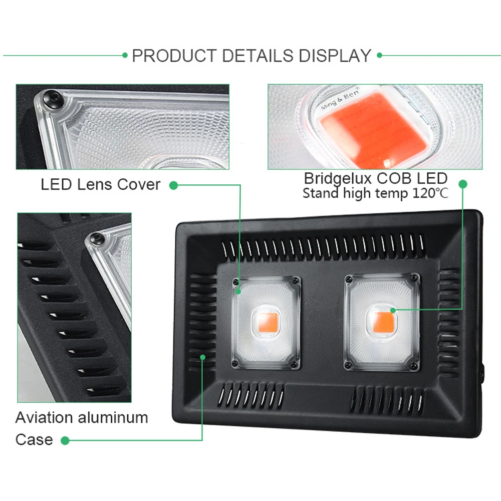 Светодиодный свет для выращивания полного спектра 100 Вт 200 Вт 300 Вт IP67 монолитный блок Светодиодов Прожектор для растений Крытый Открытый гидропонная теплица