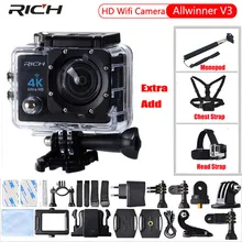 Богатая экшн-камера 4K HD wifi 1080P 170 градусов водонепроницаемая Спортивная камера 30 м дополнительный нагрудный ремень+ ремень на голову+ Монопод