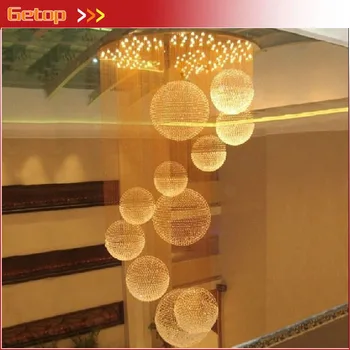 

GETOP Dimmable Chandelier Deluxe Villa Double Staircase K9 Crystal Hall Lights LED Spherical Hotel Long Lobby Engineering Lights