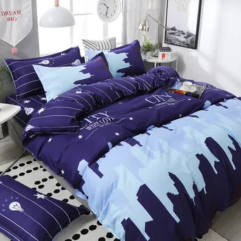 

4pcs/set Brief Style City Night View Printing Comfortable Family Bedding Set Bed Linings Duvet Cover Bed Sheet Pillowcases