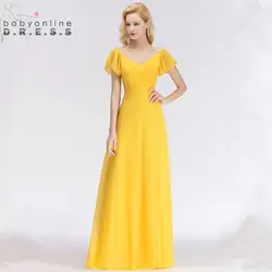 Новый Желтый Карамельный цвет короткий рукав вечернее платье длиной 2018 В шеи простые линии вечернее платье 34 Цвета индивидуальный заказ