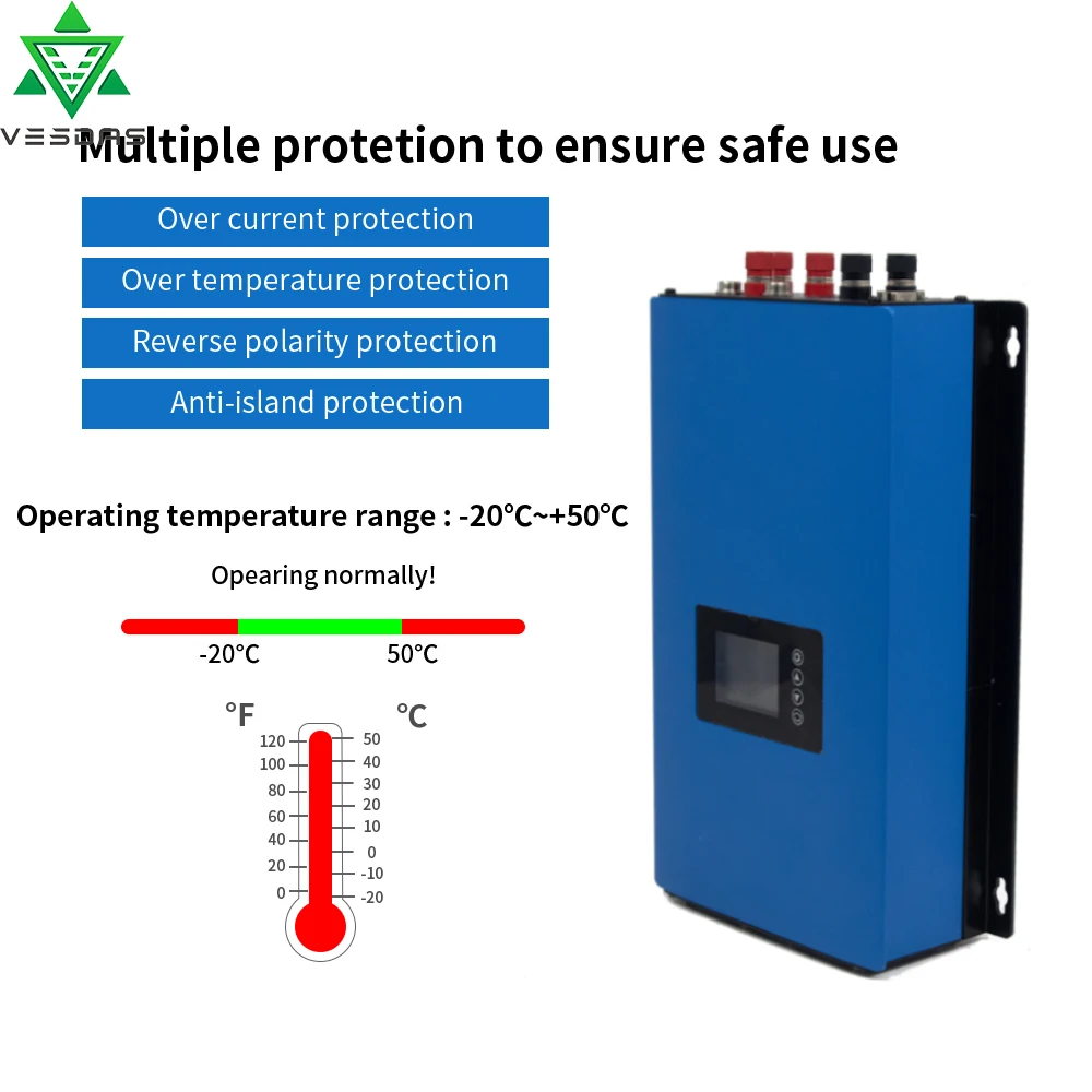 Cheap Vesdas 1000W MPPT Grid Tie Wind Power Inverter with Limiter Sensor Dump Load for AC 48v Wind Turbine LCD Dispaly Wifi Optional 3