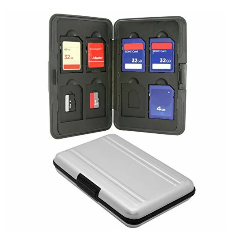 

Portable SD Card Protection Box CF Card Holder Memory Card Storage TF Memory Card Cases Black Silver with 8 Slots Organizer
