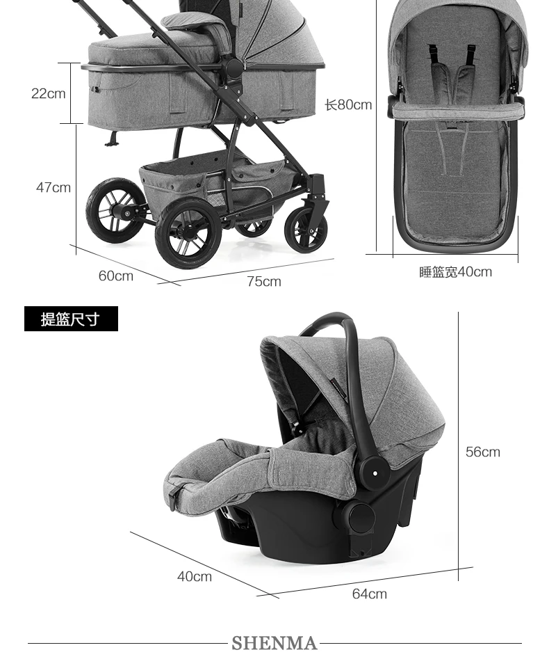 spesifikasi Mewah Kereta Dorong Bayi 3 In 1 Tinggi Melihat Empat Wheel Portabel Jogging Kereta Dorong Bayi Baru Lahir Bayi Kereta Bayi Kamar Bayi Kereta kursi Mobil