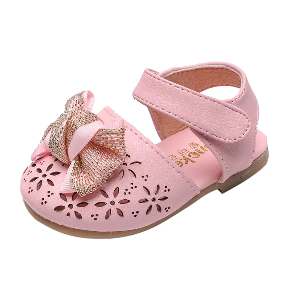 Сезон весна-лето; модная обувь для маленьких девочек; Открытая элегантная обувь для принцессы с бантом; сандалии; Милая обувь - Цвет: Pink