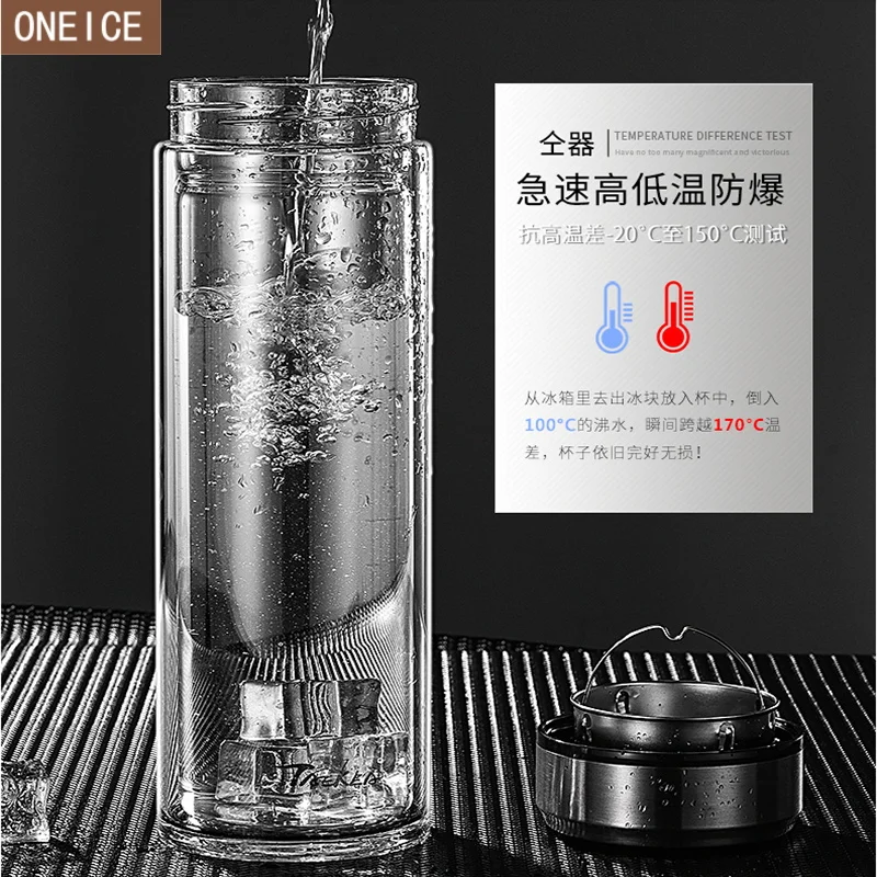 Tanie O dużej pojemności 1000 ml handlowych czajnik podwójne warstwy szkła odporny na wysoką temperaturę czajnik z wyciekiem herbaty filtr wycieku dowód sport puchar