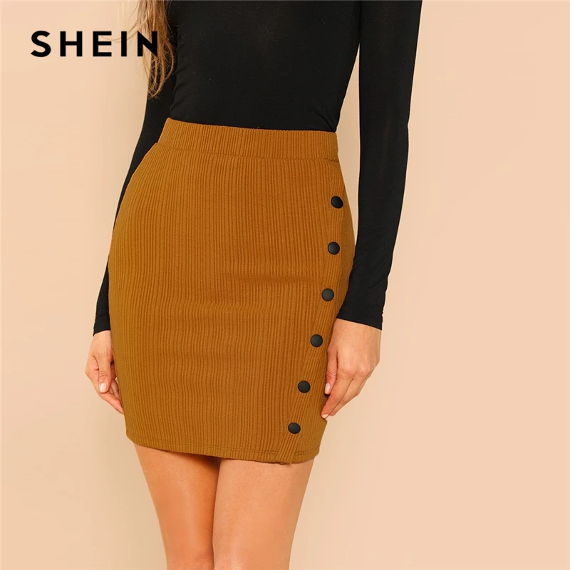 Buy SHEIN Khaki Office Lady Solid Button Up Jersey