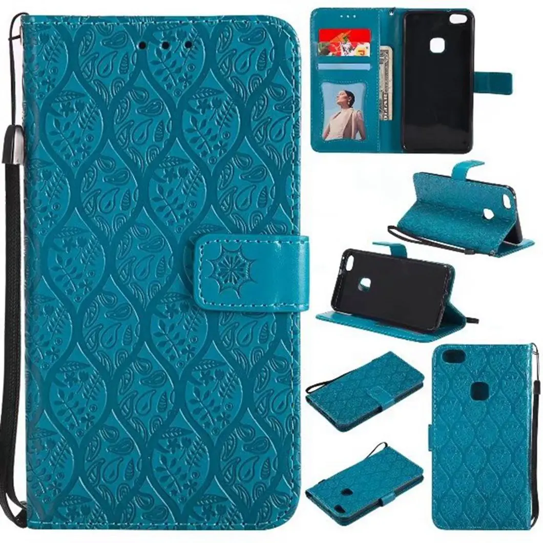 

MuTouNiao Blue Rattan Leather Flip Case Cover For Huawei P8 P9 P10 P20 Lite GR3 Mini Pro Lite Plus 2017