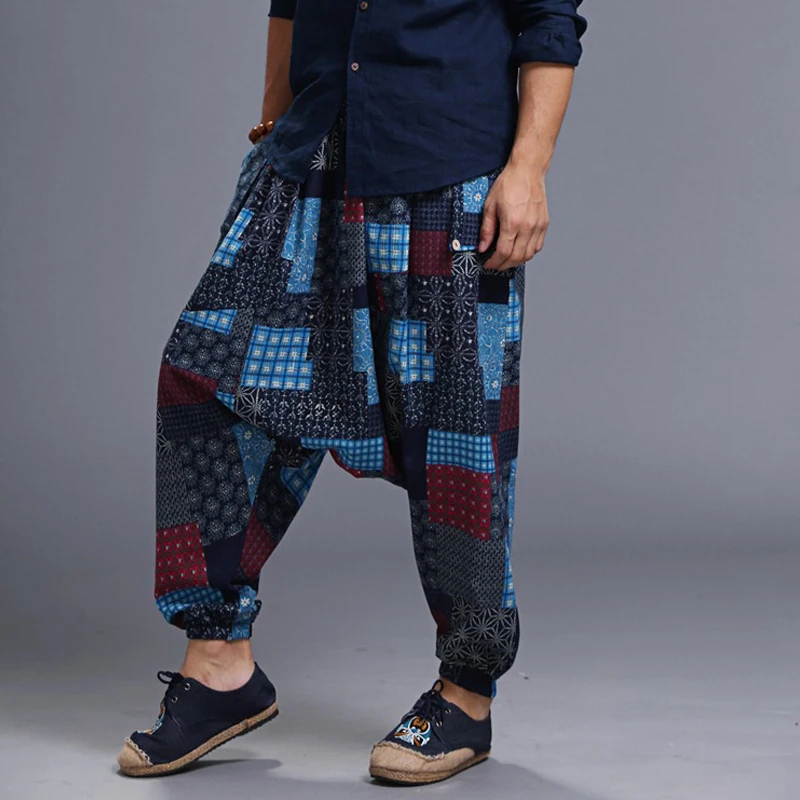 

Men Male Fashion Hip Hop Baggy Cross Pants Harem Pants Print Pattern Elastic Waist Ankle Loose Length Trousers Casual Cool