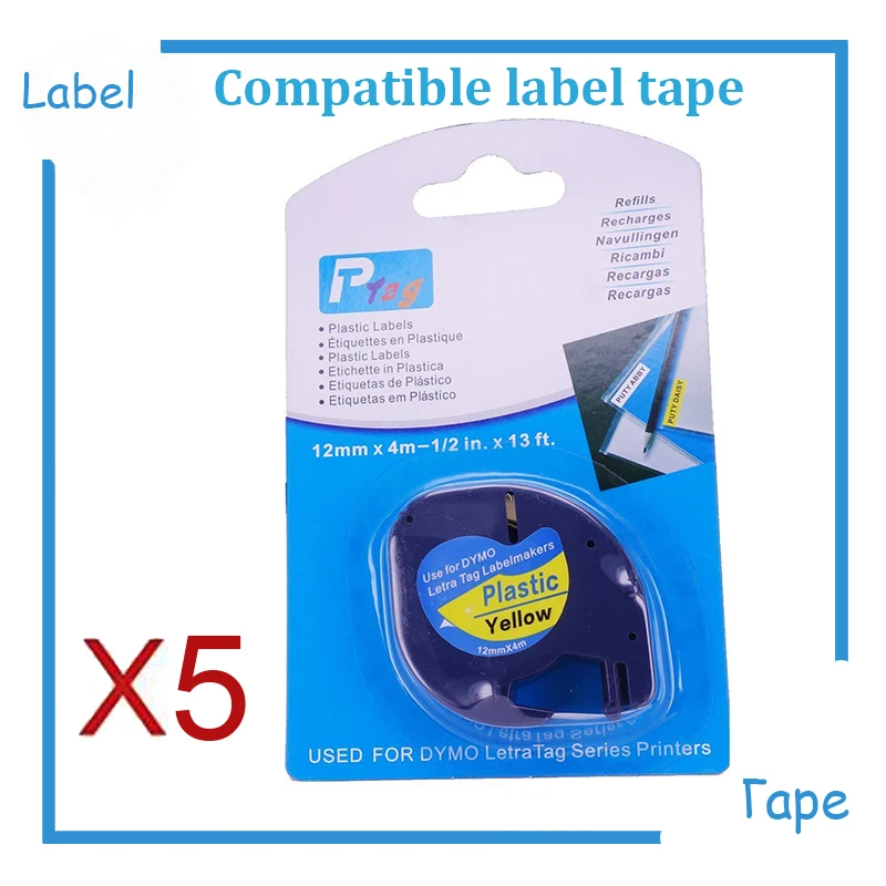 

DYMO LetraTAG plastic tape 12mmx4m black on yellow dymo label LT 91202
