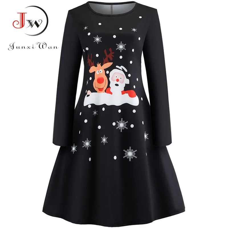

Christmas Dress Women Autumn Winter Long Sleeve Elegant Vintage Dresses Robe Casual Black Party Dress Vestidos Plus Size
