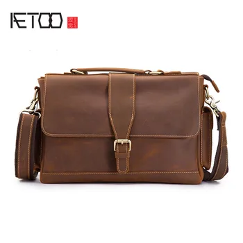 

AETOO Retro Crazy Horse Leather Men's Leather Laptop Bag Men's Business Tote First Layer Leather Shoulder Bag Messenger Bag