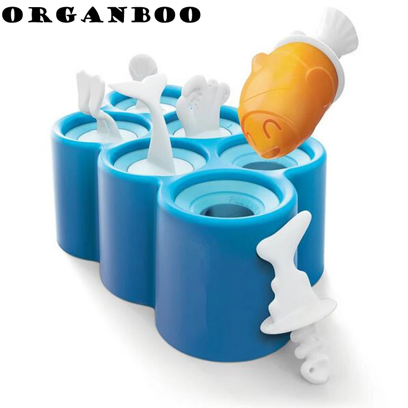 

ORGANBOO 1PC Summer 6 ugly fish-shaped ice cream mold silicone sticks ice mold cover DIY cartoon popsicle molds holder