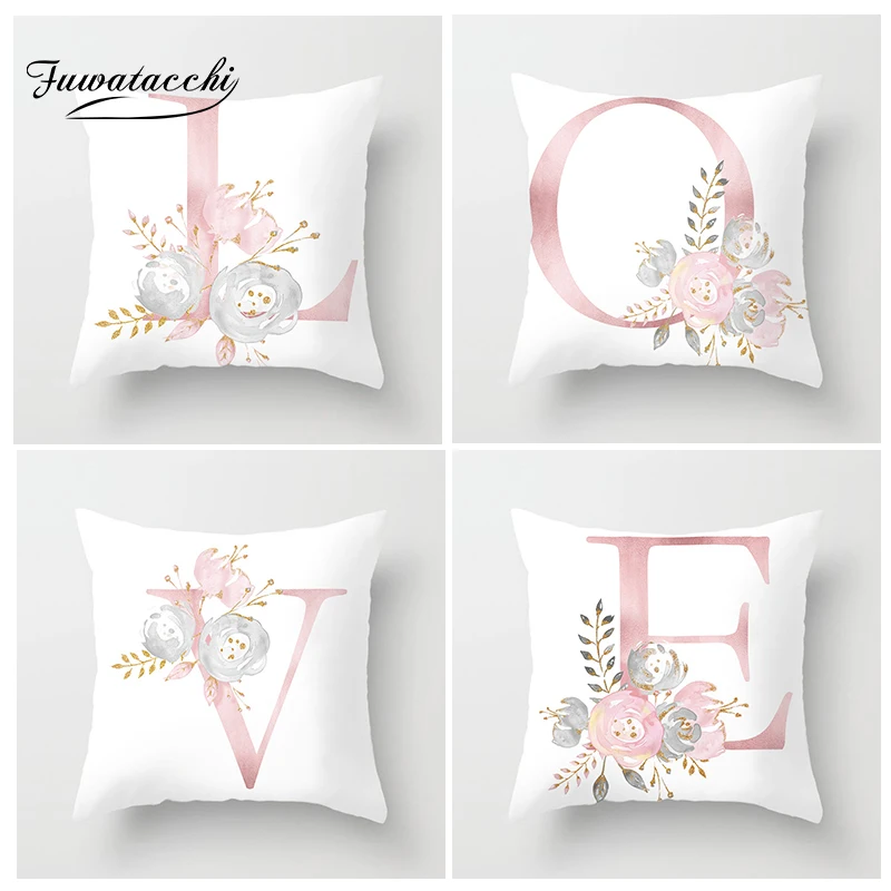 

Fuwatacchi Valentine's Day Cushion Cover 26 Letter Alphabet Printed Pillow Cover Decorative Nordic Style Square Linen Pillowcase