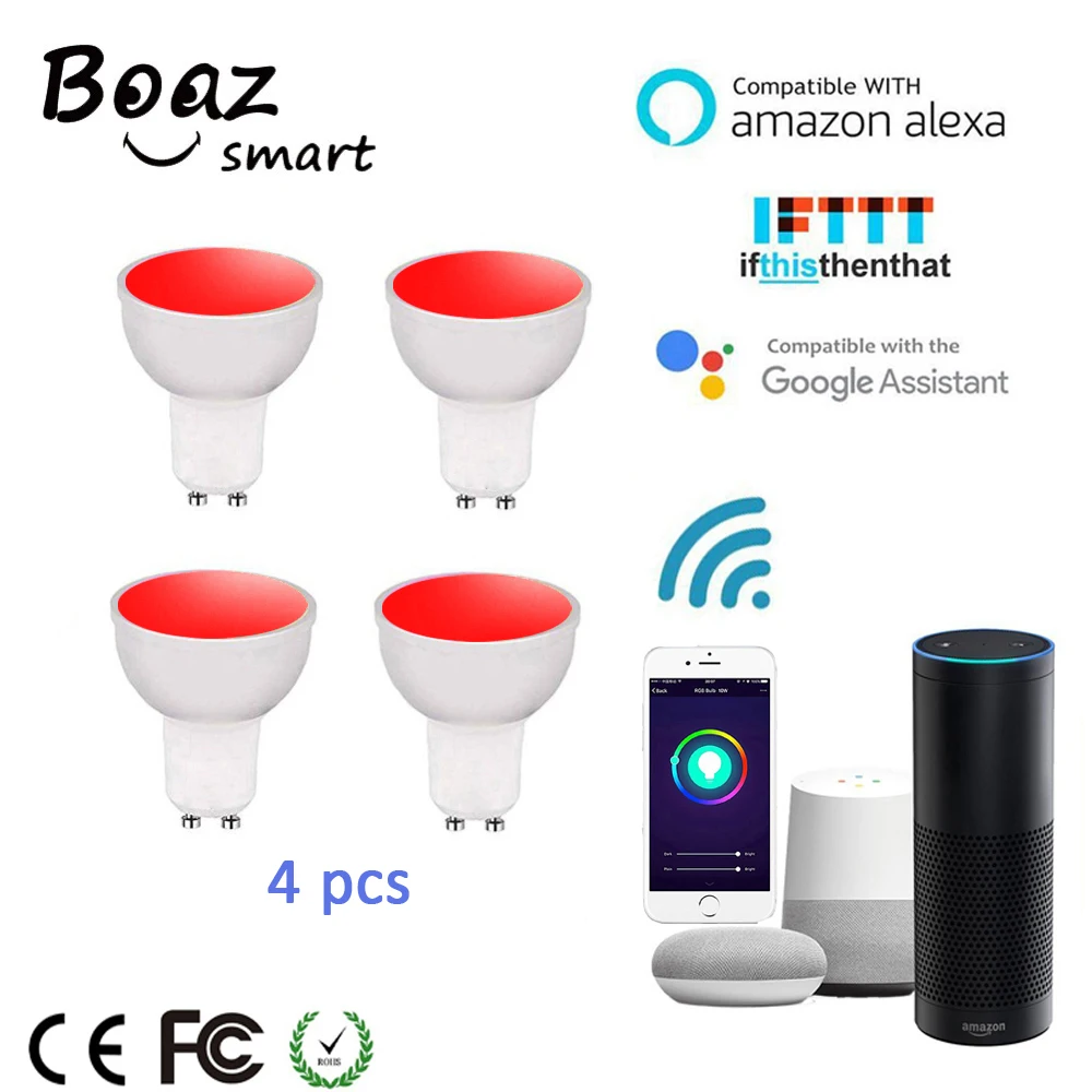

Boaz-EC Smart Wifi Spotlight 5W RGBW Smart Wifi GU10 Dimmable Voice Remote Control Lamp Alexa Echo Google Home IFTTT Tuya Smart