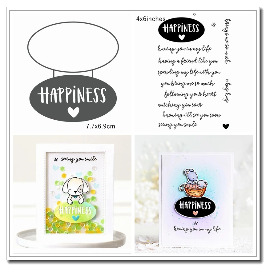 

Happyness Letter Tags Metal Cutting Dies&Stamp Sillicone Stencil Scrapbook Album Embossing For Paper Card Making Handcrafts