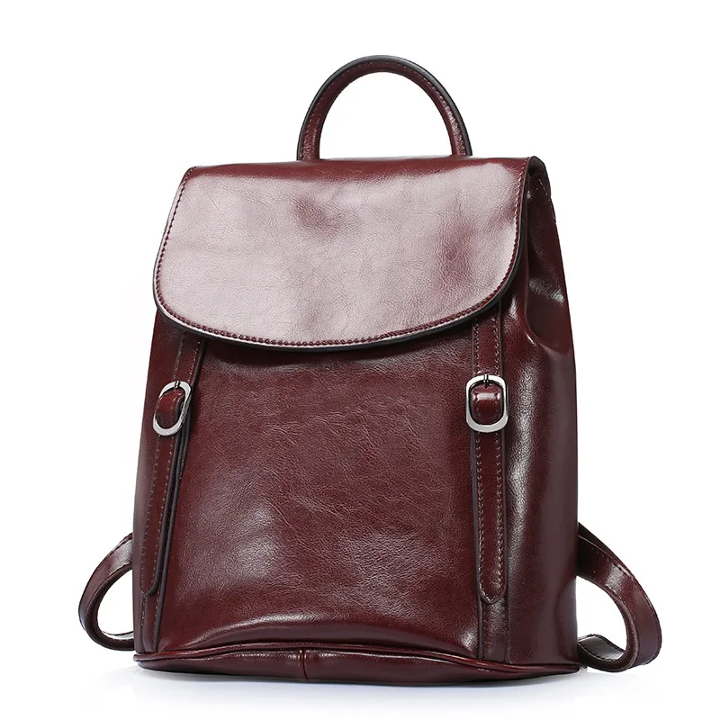 2016 Brand Winter Europe Wind Oil Wax Leather Women Backpack with Belt