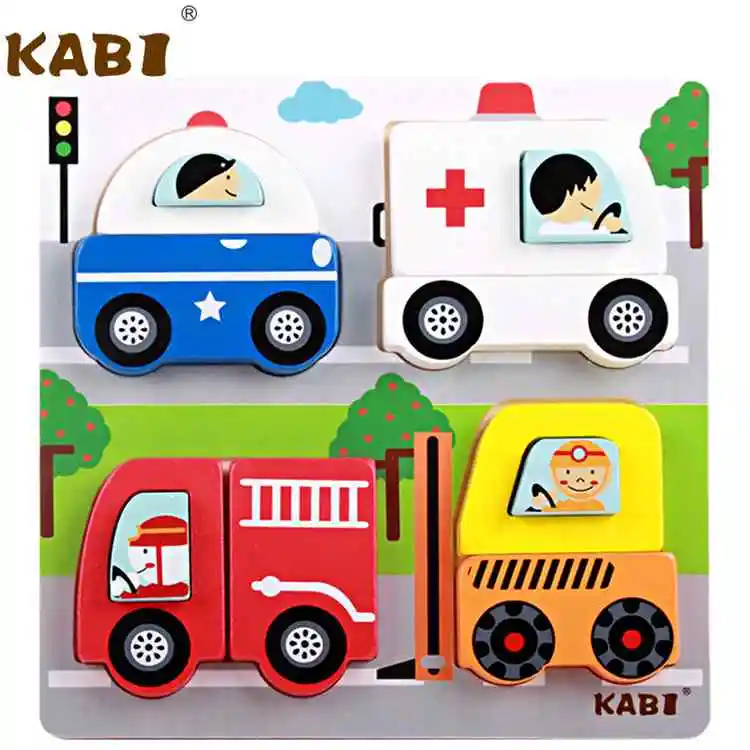 Cartoon Wood Insects Traffic Animals Early Training Game Children's Boy&girl Jigsaw Puzzle Three-dimensional Jigsaw Puzzle Toy - Цвет: 05