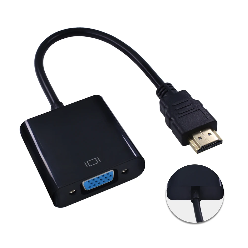 TISHRIC HDMI к VGA кабель адаптер папа к женскому видео конвертер 1080P цифро-аналоговый Золотой HDMI2VGA для ноутбука ПК проектор - Цвет: Classic Black