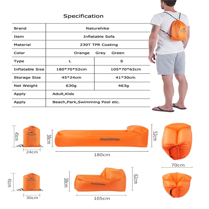  Naturehike Ultralight Inflatable Sofa Air Bed Lazy Bags Portable Air Sofa For Tourism Outdoor Beach