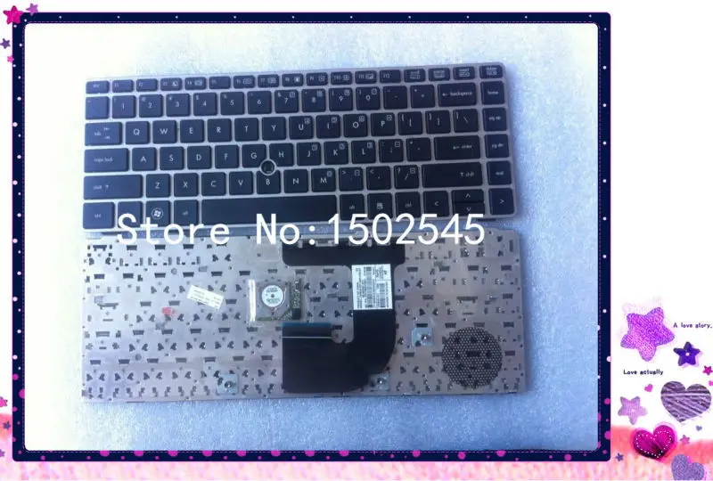 

Free shipping genuine laptop keyboard for HP EliteBook 8460P 8470P US keyboard silver frame with fingers 635768-001