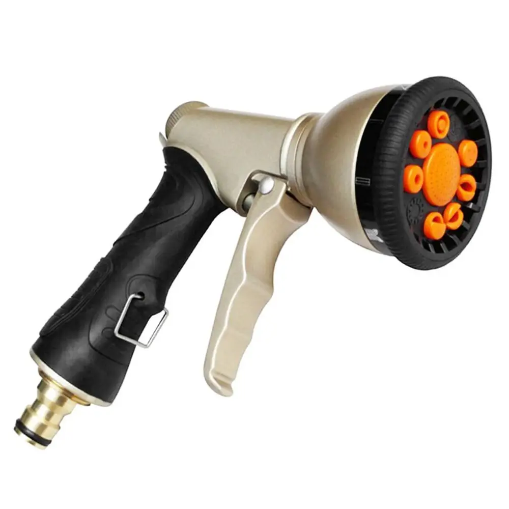

Multifunctional Garden Hose Nozzle Hand Sprayer 9 Patterns Anti-slip High Pressure Car Wash Electroplating Water Spray Gun