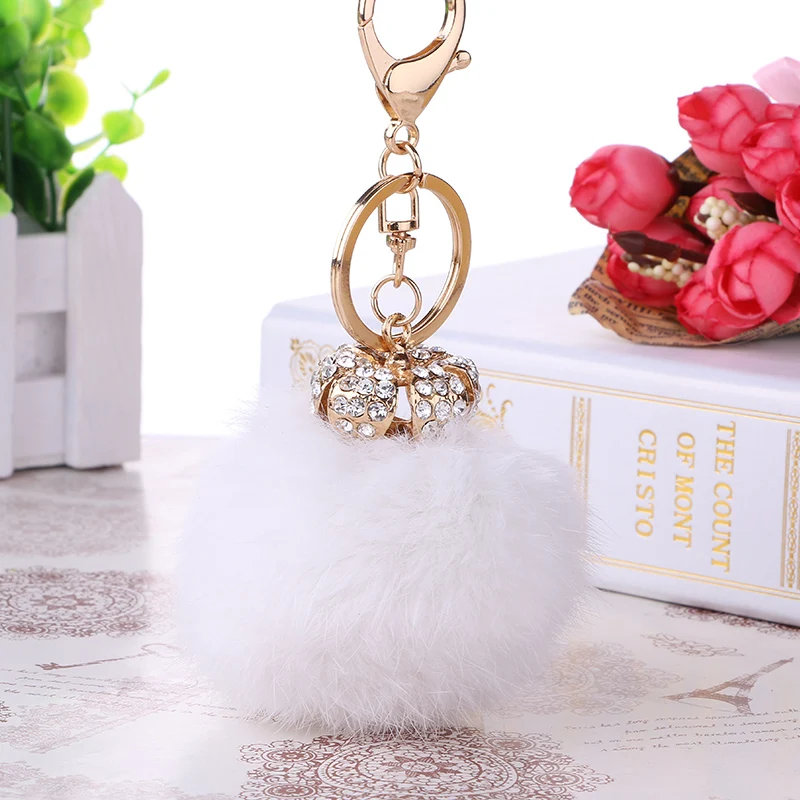 

Chaveiro!Rhinestone Furry Ball Crown Keychain Crystal pom pom Car Key Chain Ring Holder Charm Women Bag Accessory Gift R202