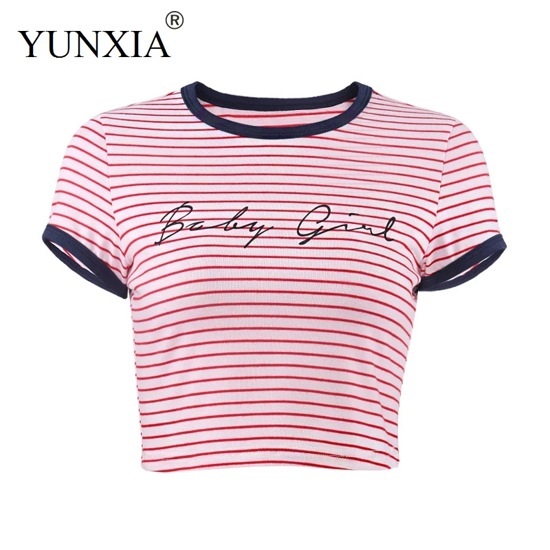YUNXIA Baby Girl Print Women Crops Top Striped T Shirt Tops Short