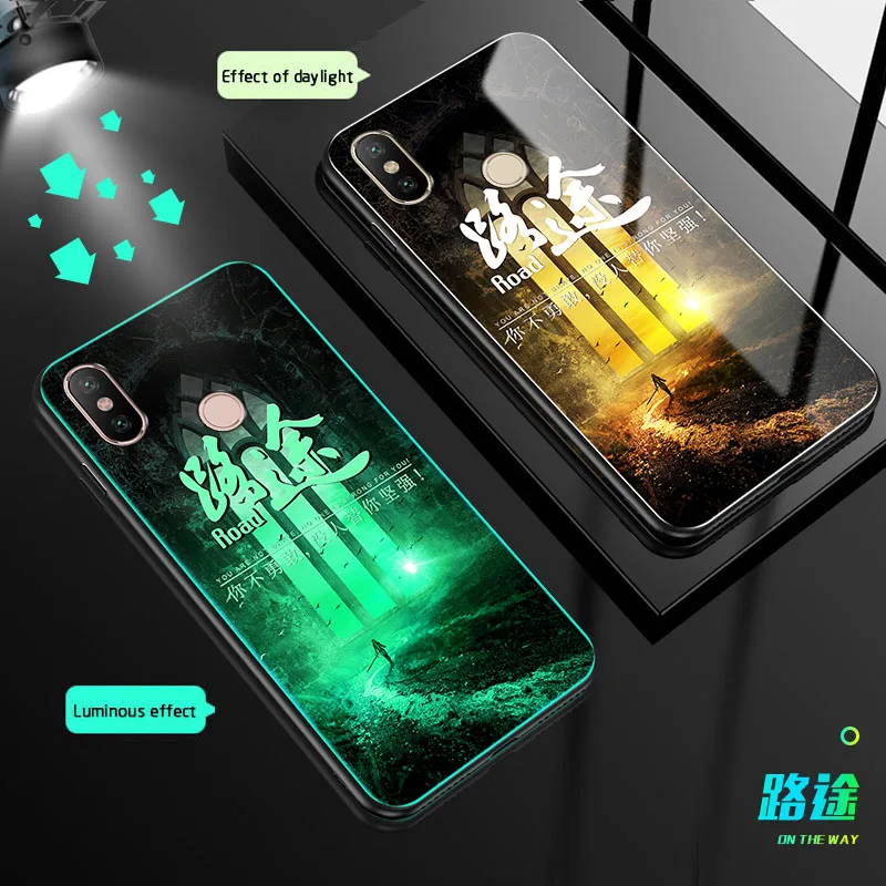 

Luminous Glass Phone Cases For Xiaomi Mi 8 Lite 8SE Luxury shockproof Back Cover For Xiaomi Mi 8 Explorer Night Shine Glass Case