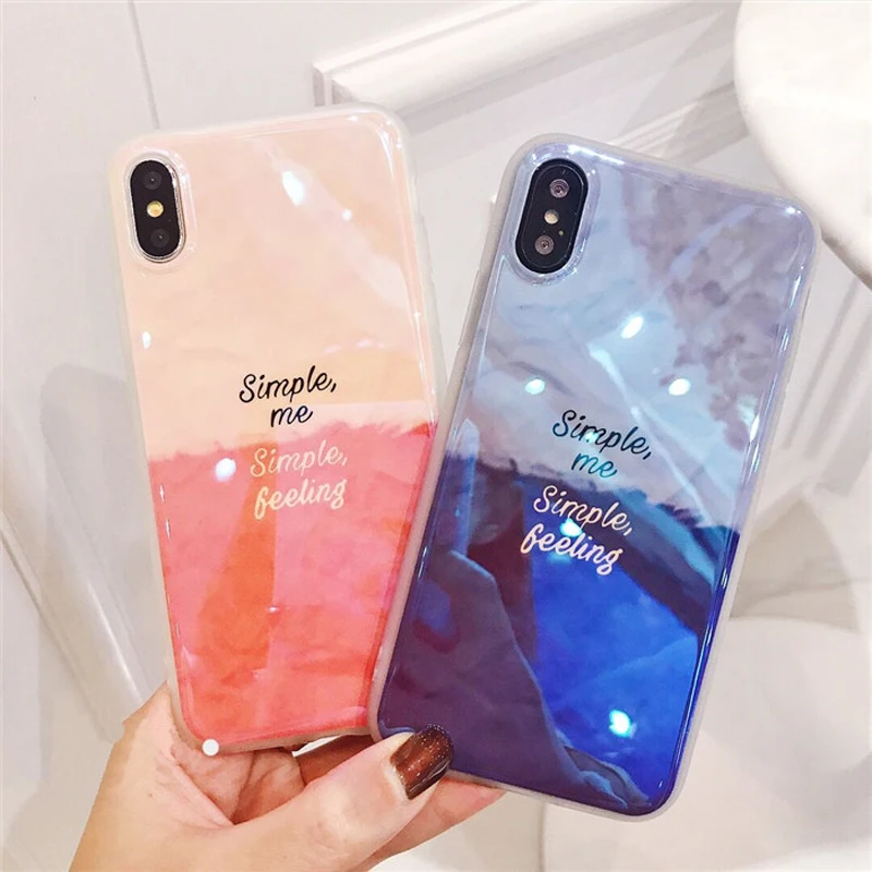 

Jamular For iPhone X 10 2018 Blue Ray Case Phone Cases Luxury Gradient Aurora Cover For Apple iPhone 6 6s 7 8 Plus Coque Fundas