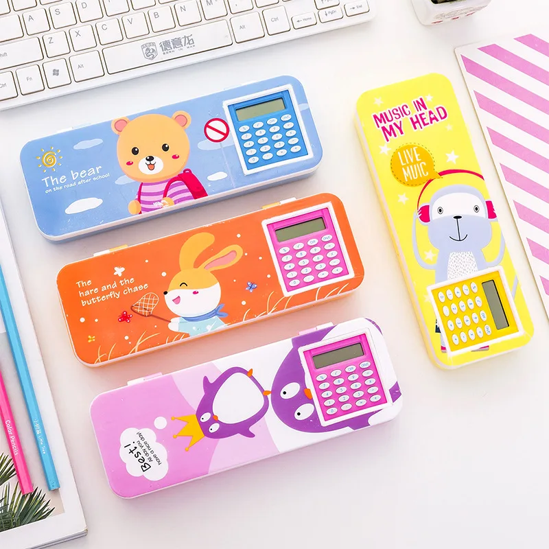 

Cartoon Cute Animal Stationery Box Creative Multi-function Calculator Student Double-layer Pencil Case Learning Stationery