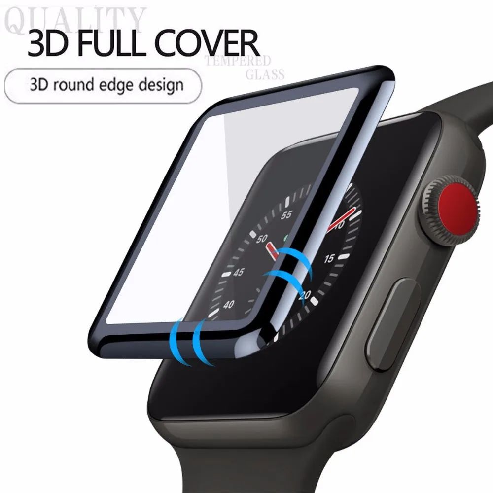 

3D Curved Black Edge Tempered Glass Full Cover Screen Protector Film For iwatch Apple Watch Series 1/2/3/4 38mm 42mm 40mm 44mm