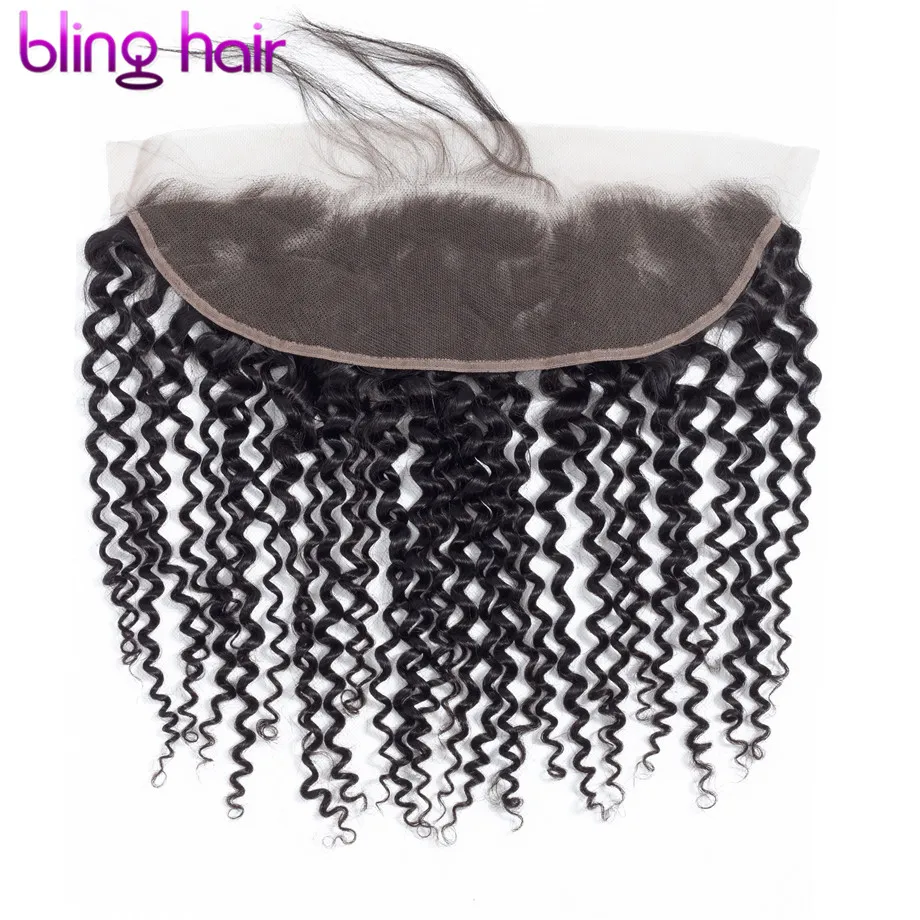 

Bling Hair Brazilian Kinky Curly Hair Closure 13*4 Lace Frontal With Baby Hair 100% Human Hair Closure Natural Color Non Remy