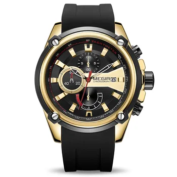 

Megir Chronograph Men`s Sport Watch Male Silicone Automatic Gold Quartz Watches Mens Luxury Brand Waterproof Relogio Masculino