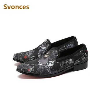 

Fashion Graffiti Leather Shoes Men New Casual Loafers Male Blanco Zapatillas Factory Customized Breathable Flats Shoes Plus Size