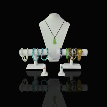 

White PU Bracelet Rack Holder Jewelry Necklace Display Countertop Showcase with Tall Neckform Bust 38CM height