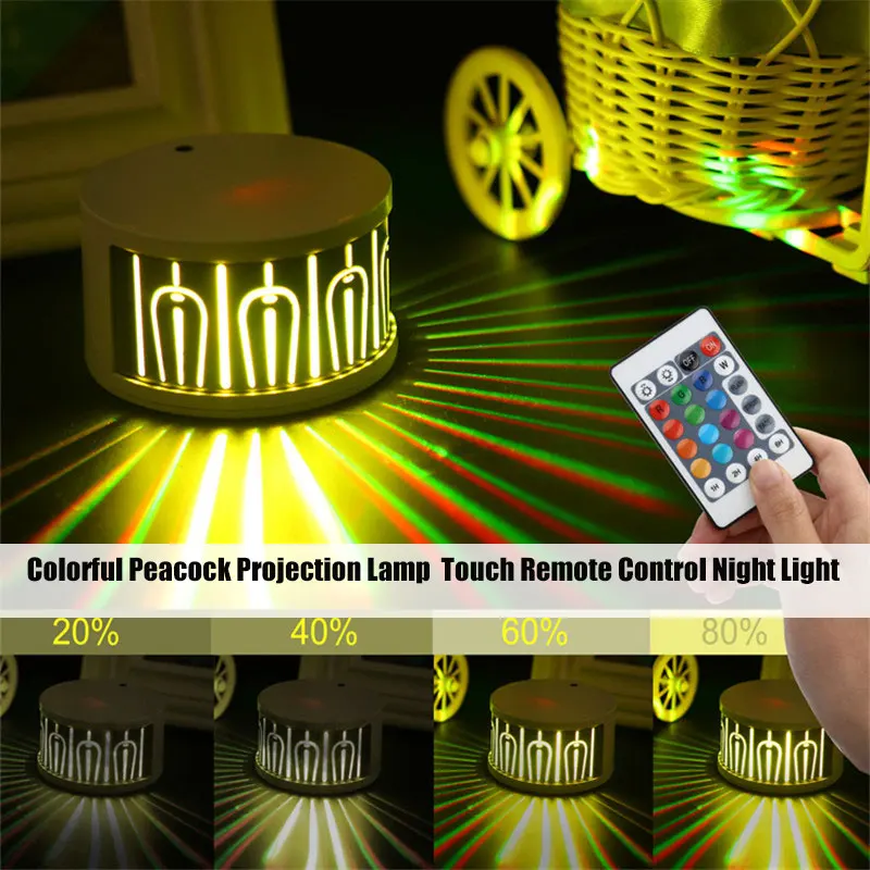 

Colorful Peacock Projection Lamp Touching Remote Control Changeable Night Lamp