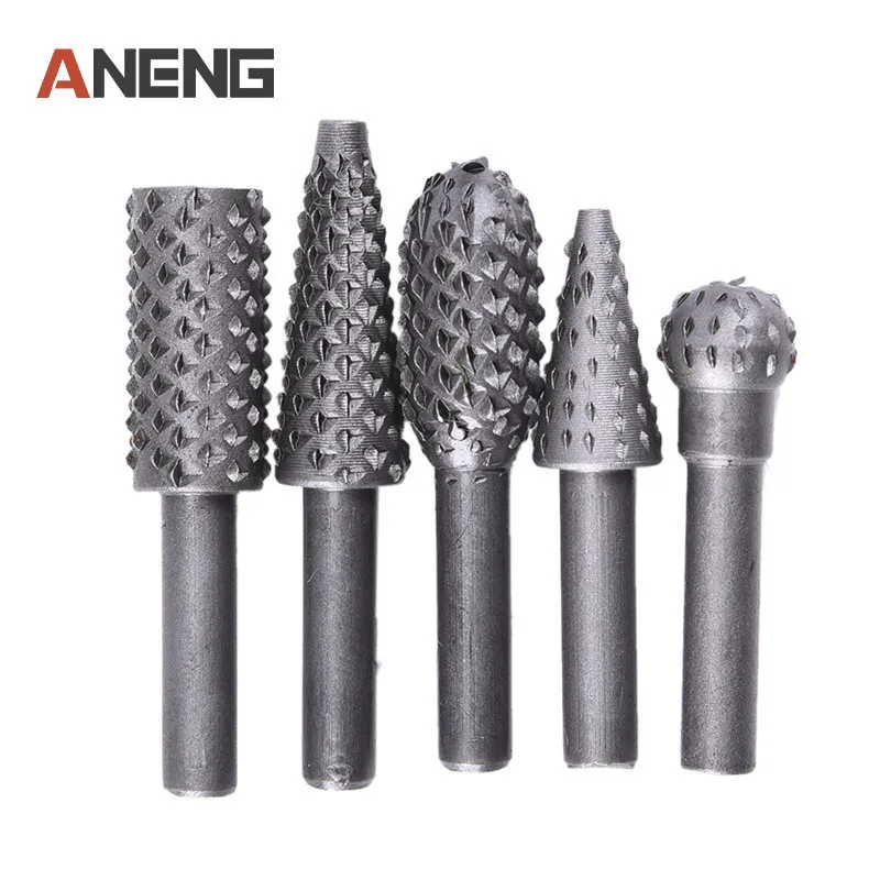 

5pcs HSS rasp chisel shaped rotating embossed grinding head power tool engraving pattern cutter milling Woodworking Power Tools