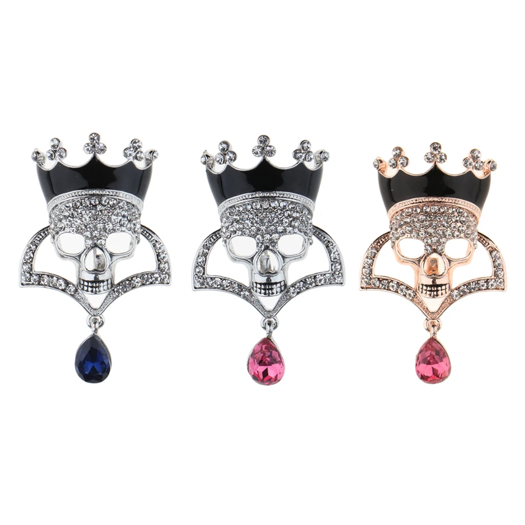 Punk Hollow Rhinestone Inlay Enamel Crystal Crown Skull Head Pin Corsage Brooch Personality Jewelry for Women 