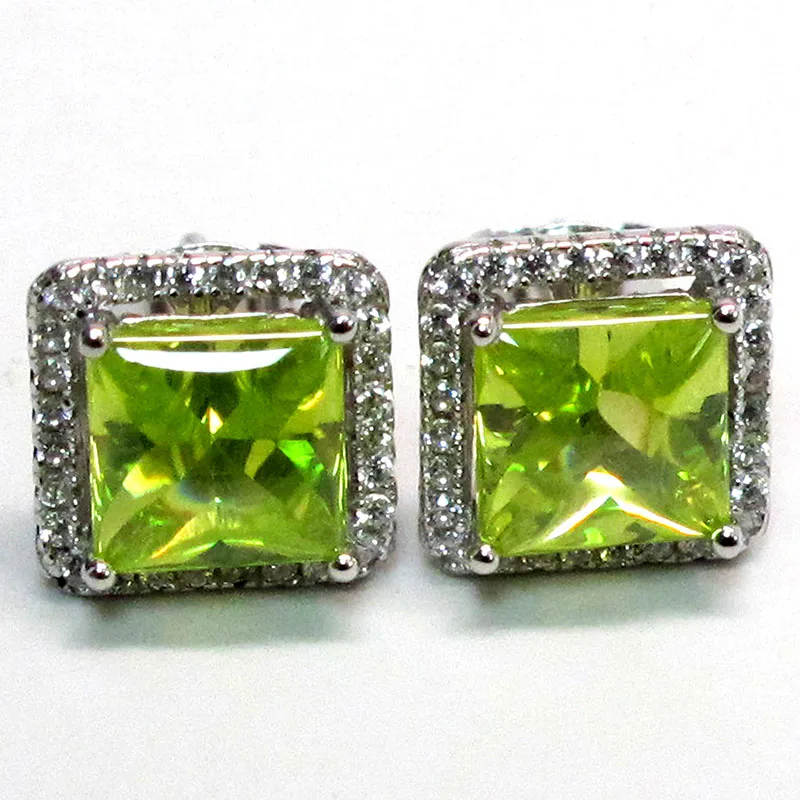 Модные квадратные оливково-зеленые клипсы с камнем серьги Модный австрийский Кристал геометрические принцесса вырезанные циркониевые серьги-клипсы подарочные L5Q100