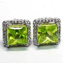 Модные квадратные оливково-зеленые клипсы с камнем серьги Модный австрийский Кристал геометрические принцесса вырезанные циркониевые серьги-клипсы подарочные L5Q100