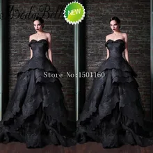 Hochwertige Schwarze Lange Abendkleid Kaftan Robe De Soiree Longue Organza Appliques Tiered Abiye Arabische Abendkleider 2017