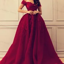 Бордовый выпускные платья, аппликации из кружева трапециевидной формы элегантное Тюлевое платье с открытыми плечами Сексуальное Вечернее Платье vestidos de graduacion largos