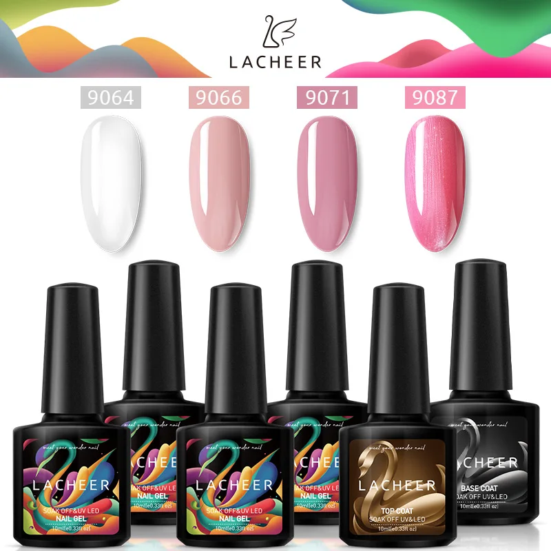 

Lacheer 6PCS/LOT UV Gel Nail Varnish Nail Kits Soak Off Semi Permanent Hybrid Nail Lacquer Manicure Set With Base Top Coat