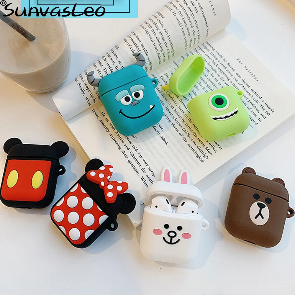 For Apple AirPods Silicone Charging Headphones Cases 3D Cartoon Wireless Bluetooth Earphone Case For Airpods Protective Cover