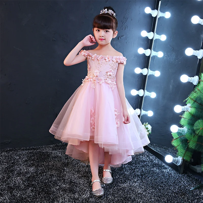 

Glizt Girls Shoulderless Wedding Dress Trailing Appliques Party Tulle Princess Birthday Dress First Communion Gown Custom Made