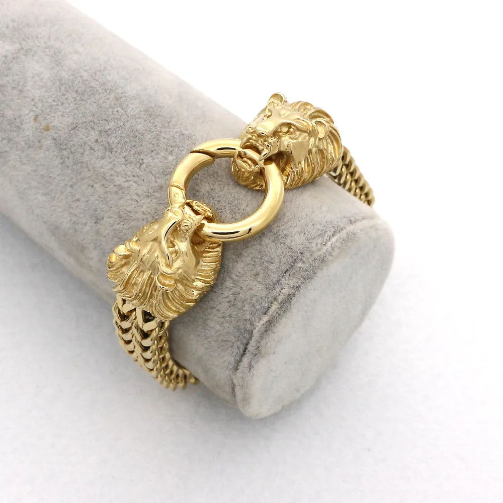 Новые дизайнерские модные лев ювелирных изделий Классический Золотой/Серебряный Цвет двойной Лев, браслет на запястье, для мужской браслет-цепь лучшие подарки