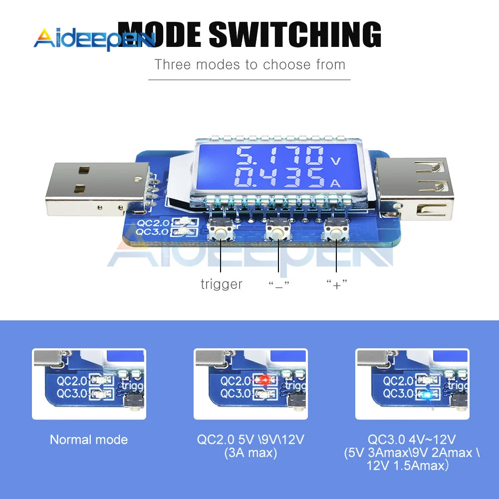 QC2.0 QC3.0 4 V-28 V Электрический афера Мощность триггер ЖК-дисплей цифровой USB тестер с ЖК-экраном звуковой сигнал тревоги Напряжение измеритель величины тока Электрические Напряжение метров